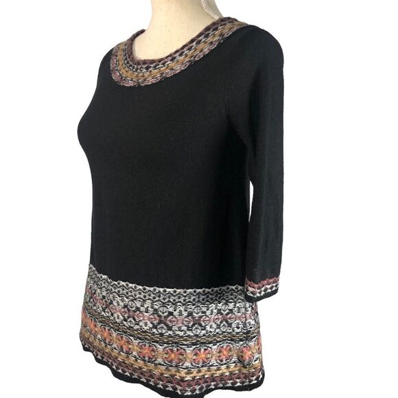 Anthropologie Sleeping On Snow Wool Blend Sweater Black/Multicolor Size Medium - Picture 1 of 13